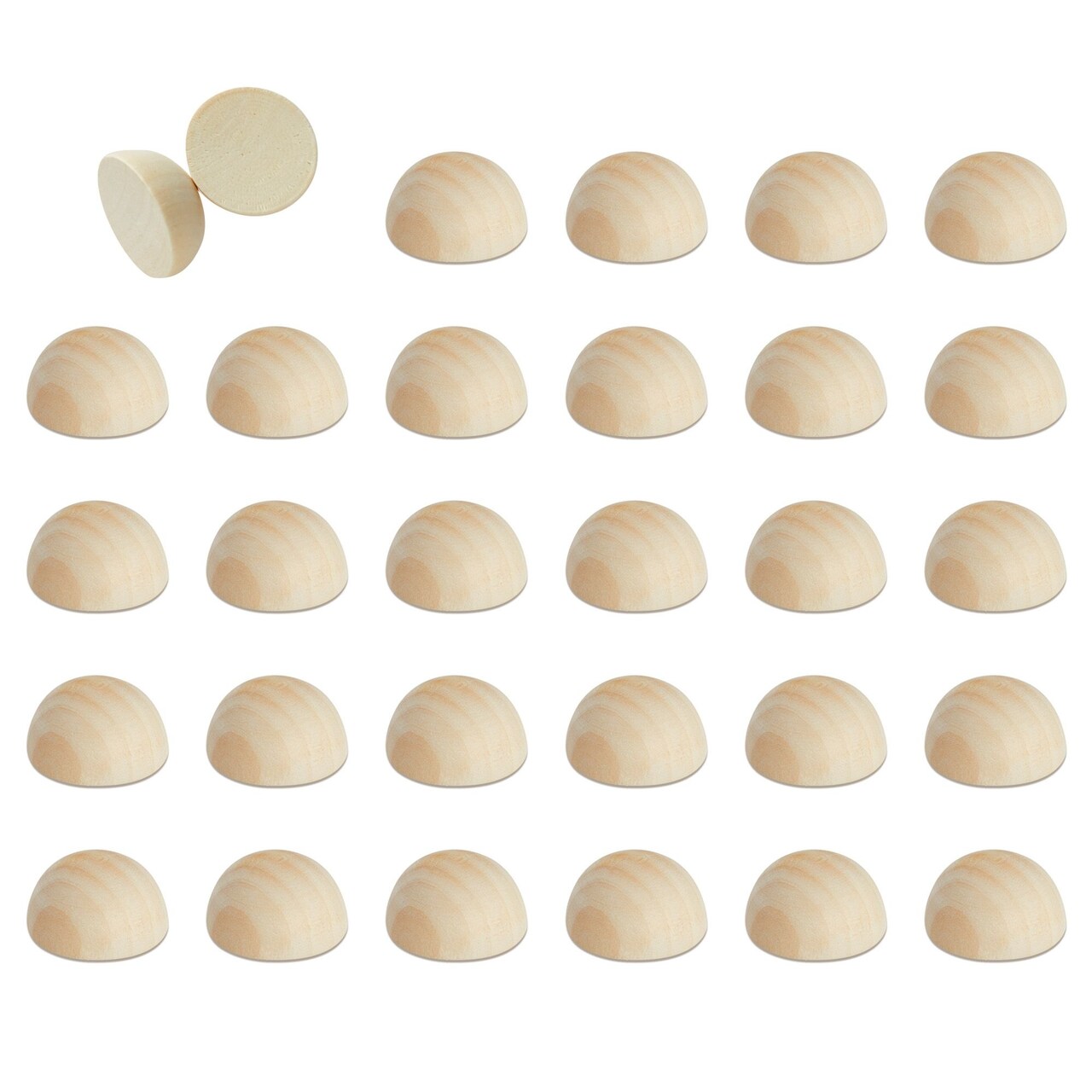 30 Pack Split Wood Balls for Crafts, 1.5-Inch Unfinished Half Wooden Beads for Art Supplies
